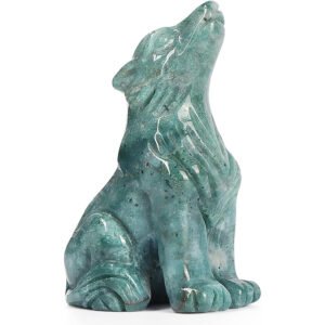 Ocean Jasper Crystal Wolf Statue 2.0 inch Hand
