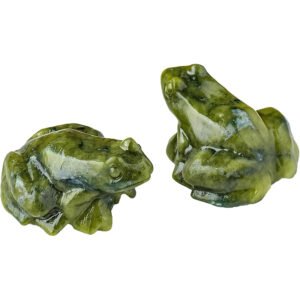 2 PCS Frog Natural Crystal Rough Stone Green Jade Frog Carving Piece Jade Frog Wealth