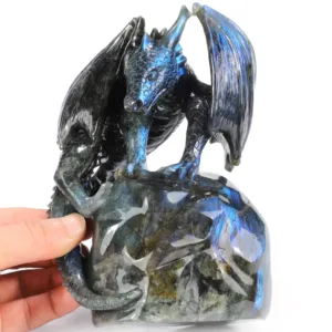 6.9" Flash Labradorite Hand Carved Crystal Dragon Sculpture